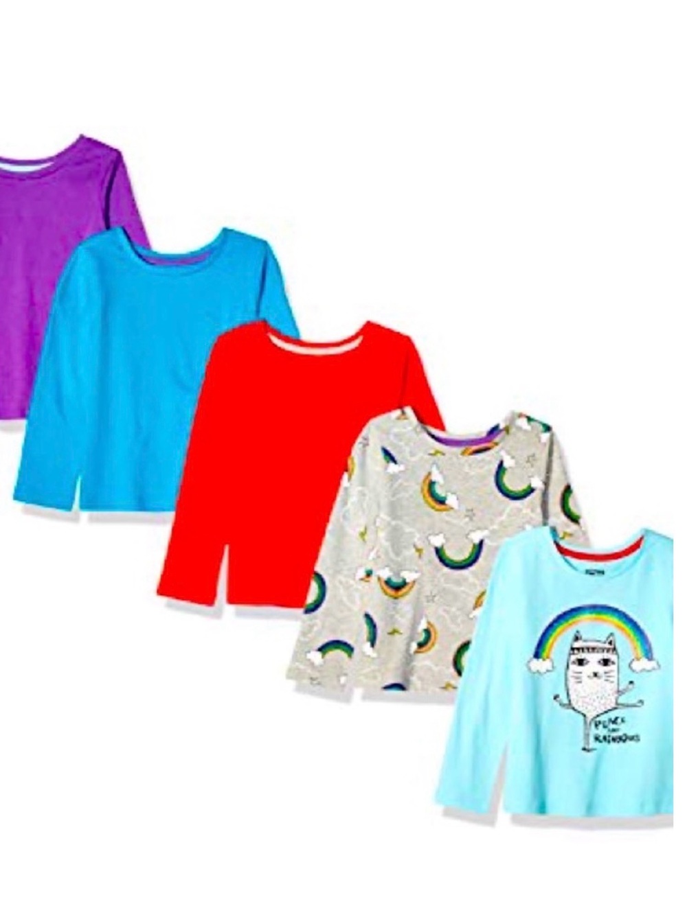 Spotted Zebra girl’s Rainbow Long Sleeve Tee - Multi Color 5 Pack XS